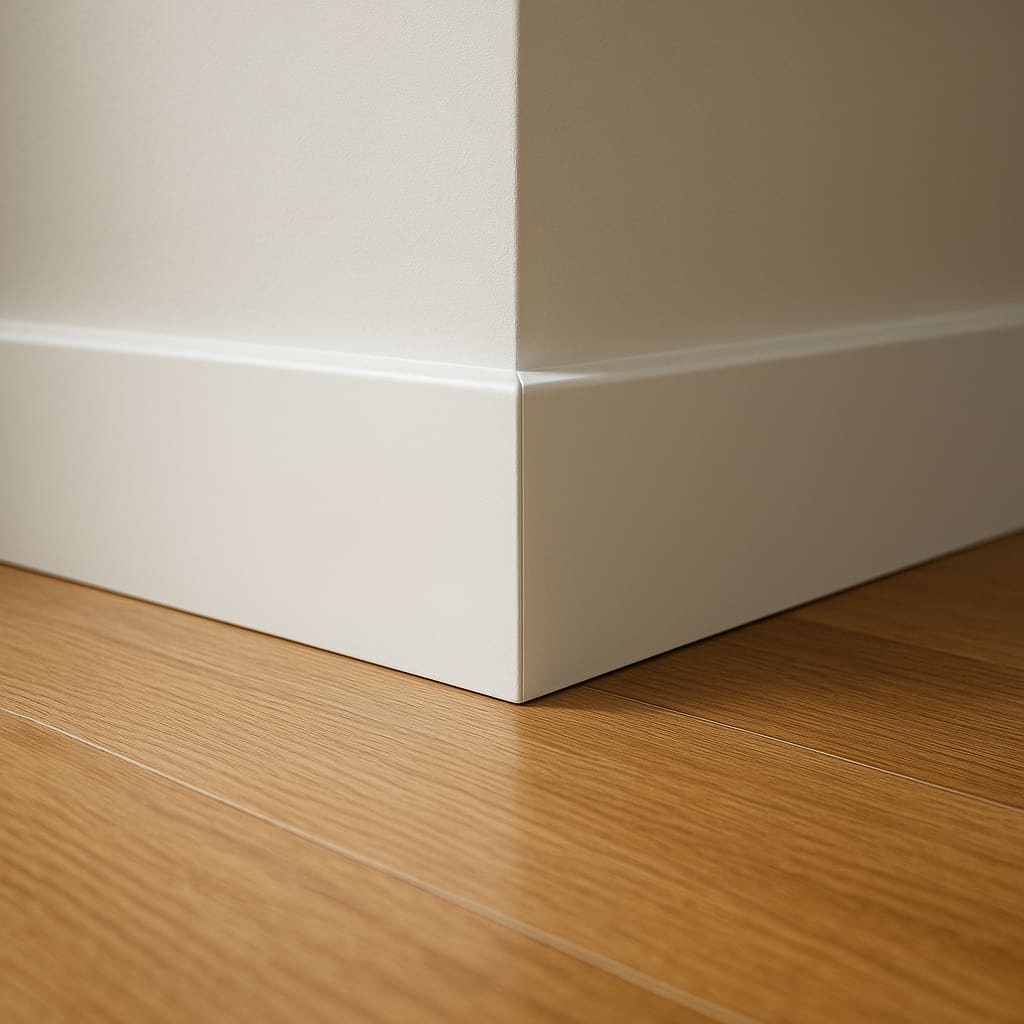 Sauber montierte Sockelleiste an Holzfußboden